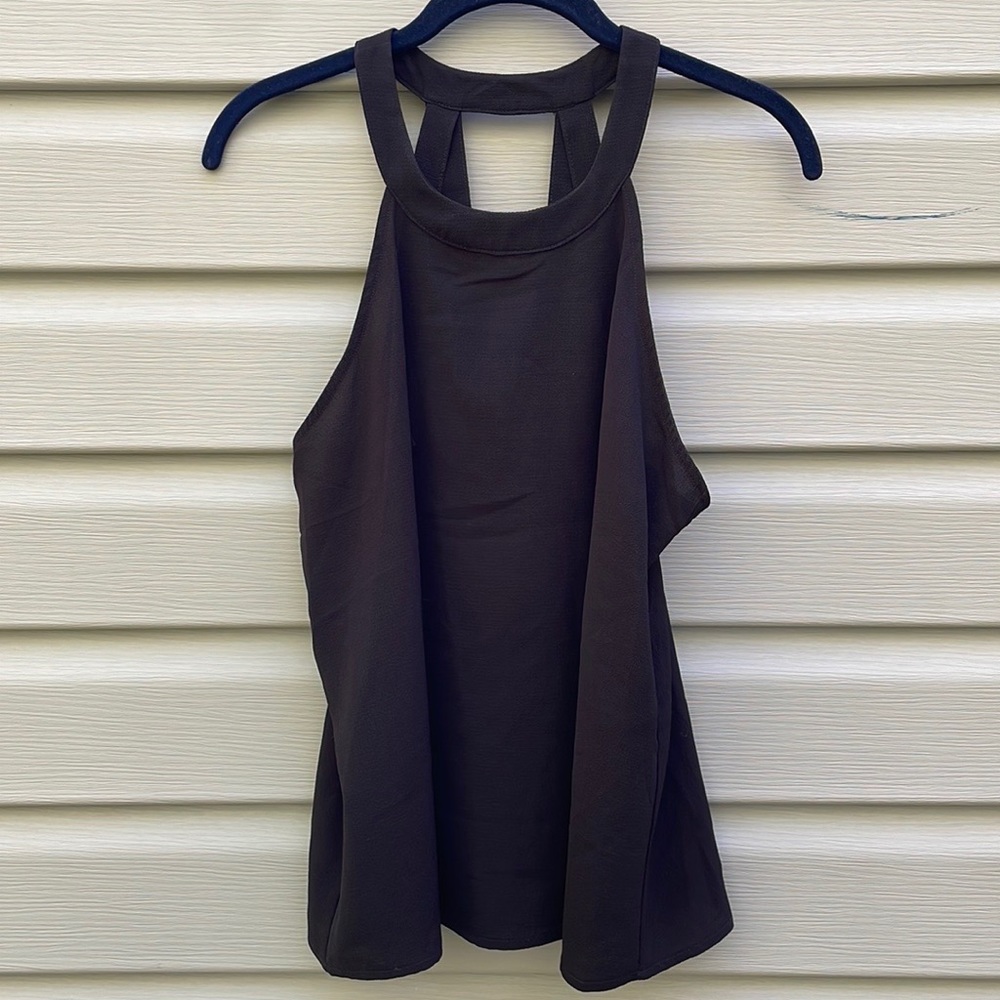 Black Halter Neck Caged Cutout Sleeveless Blouse